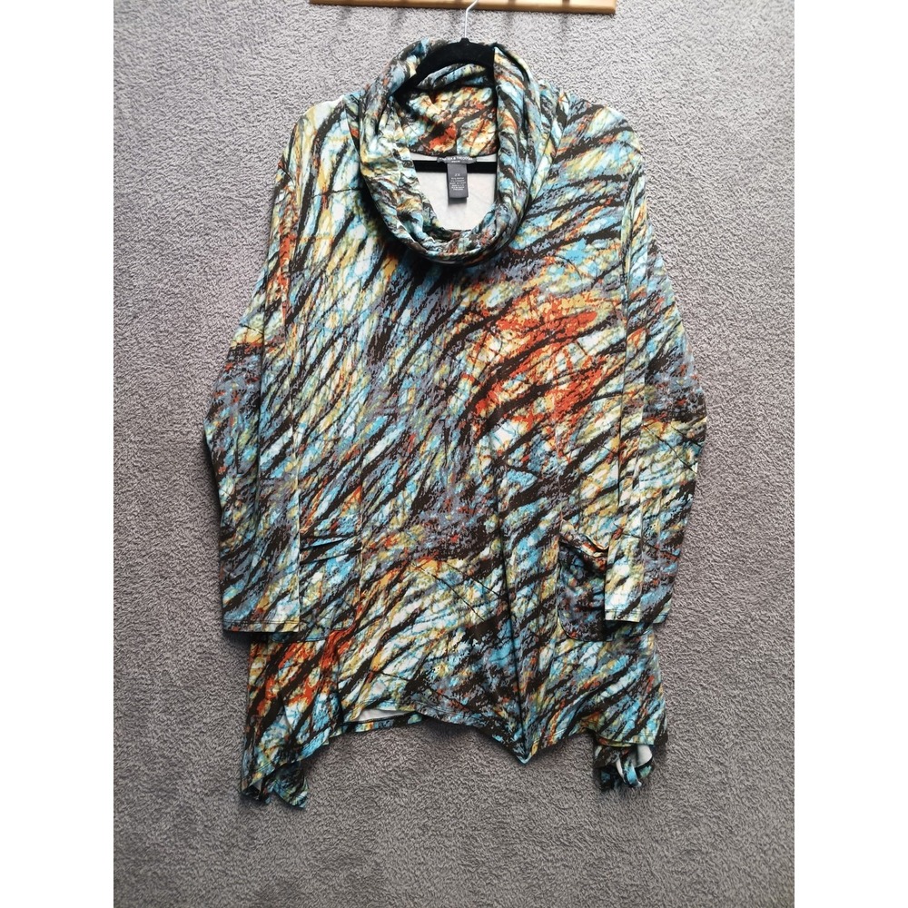 Chelsea & Theodore‎ Cowl Neck Tunic Top Women's 2X Abstract Asym Hem